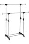 Portable Clothes Rack Hanger Extendable Rolling Double pole Silver