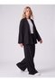 Women's Black Modal Fabric Elastic Waist Pleated Front Wide Leg Pants - 6