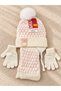 Girl Child 1-4 Years Old Ecru Pink Color Brand Atki Hat Gloves 3-Piece Set Hat Fleece Lined Inside