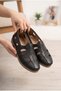 Women's Leather Comfortable Casual Shoes with Cross Stitching Detail and Windows - 2