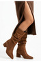 Bellamor New Season Trend Stylish Gathered Combination Comfortable Block Heeled Boots