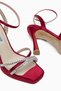 Women's Burgundy Satin Stone Platform Heeled Shoes - 4