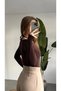 Women's Brown Lace Detailed Square Neck Long Sleeve Body Suit Snap Fastener Body - 3