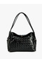 Quilted Knitted Textured Faux Leather Shoulder Bag with Metal Accessories and Internal Pocket