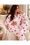 Cotton Buttoned Double Milan Pajama Set Pink Patterned - 3