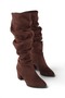 Deja Women's Bellows Thick Heeled Pointed Toe Suede Boots - 6