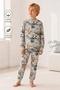 Boy's 100% cotton gray dinosaur pajama set - 2