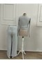 Women's Long Sleeve Turtleneck Gathered Waist Cropped Ruffled Camisole Blouse and Trousers Two-Piece Set - 7