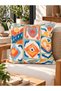 Bohemian Cushion Cover with Ikat Pattern 43X43 cm - Orange Blue Geometric Patterned Double-Sided Printed Ribbed - 5