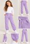Winter 3-Thread Fleece-Lined Girls' Lilac Pink Rose Pink Sweatpants with Pockets (Set of 3) - 3