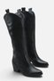 Women's Black Cowboy Boots Western Embroidered Below-Knee Thick Heeled Boots - 3