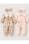 Baby Girl 2-Piece Long Sleeve Set with 1 Floral Patterned and 1 Cotton Dog Print Jumpsuit