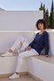 Navy Blue Square Neck Long Sleeve Slim Shiny Casual Knit Sweater 64 63 - 5