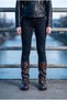 Women's Double Buckle Flat Sole Round Toe Chunky Boots - Lyra - Brown - 5