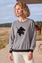 Gray Melange Crew Neck Long Sleeve Leaf Patterned Stoned Ribbed Hem Casual Knitwear Sweater 65 64 - 5