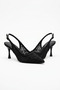 Melef open back mesh complete stone women's evening heeled shoes black satin - 2