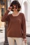 Light Brown Square Neck Long Sleeve Slim Glitter Casual Knitwear Sweater 64 63