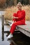 Red Crew Neck Pocketed Double Set Elastic Waist Jacquard Knitwear Top and Bottom Set 62-97 68-70 - 6