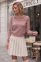 Pink Asymmetrical Collar Long Sleeve Sectioned Piece Knitwear Collared Ribbed Hem Casual Knitwear Sweater 61 60 - 3