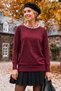 Burgundy Crew Neck Long Sleeve Collar and Sleeve End with Pearl and Stone Detail Casual Knitwear Sweater 61 60 - 7