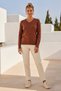 Camel V-Neck Cuffed Sleeves Slim Shimmer Casual Knitwear Sweater 65 65 - 7