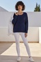 Navy Blue Square Neck Long Sleeve Slim Shiny Casual Knit Sweater 64 63 - 4