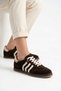 Pelores double-faced genuine leather women's sneakers with side stripe - coffee suede