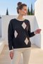 Black Crew Neck Long Sleeve Argyle Patterned Skirt and Sleeves Plush Glitter Casual Knitwear Sweater 68 64 - 6