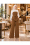 Belted Waist, Original Design - Women's Collared Asymmetrical Blouse and Slit Wide-Leg Imported Crepe Trousers Two-Piece Set - 3
