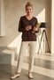 Brown V-Neck Cuffed Sleeves Slim Shimmer Casual Knitwear Sweater 65 65 - 5