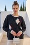 Black Crew Neck Long Sleeve Argyle Patterned Skirt and Sleeves Plush Glitter Casual Knitwear Sweater 68 64