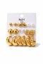 Women's Gold Color 9-Piece Combination Earring Set with Heart Pearl Look and Hoop Model - 2