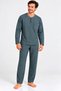 Large Size Collared Buttoned 2-Thread Inner Ribbed Plaid Winter Men's Pajama Set 90% Cotton 10% Viscose - 3