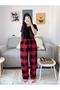 Unisex Plaid Patterned Fleece Pajama Bottoms Without Pockets Elastic Waist Comfortable Cut - 4