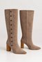 Click Wooden Heeled Snap Button Detailed Double Form Foldable Below the Knee Pointed Toe Women's Boots - 4