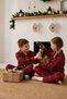 Children's Plaid Long Sleeve Buttoned Red Pajama Set Unisex - 3