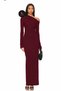 Women's Burgundy Asymmetrical Collar Silk Jersey Lined Maxi Dress