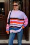Pink Festival Striped Crew Neck Women's Knitwear Sweater