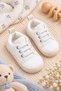 White Lace-Up Fabric Textured Knitted Sole Detailed Soft Sole Unisex Baby Sports Booties Shoes (4-12 Months / 18-19 Number) - Lnc-5206
