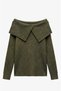Khaki Slit Collar Madonna Sweater