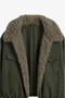 Khaki Fur Collar Herringbone Pattern Coat - 4