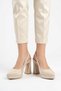 Lesten Pointed Toe Open Back Platform Women's Evening Dress Shoes Beige Satin - 3