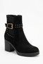 Torem Belt Trok Detailed Elastic Zippered Women's Heeled Boots Black Suede - 2