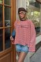 Red Always Printed Striped Oversize Long Sleeve Women's T-Shirt - 3