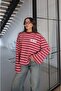 Pink Text Printed Striped Sweatshirt - 2