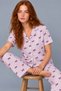 Women's Purple Striped Bow Detailed Short Sleeve Pajama Set - 3