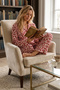 Women's Red Shirt Collar Buttoned Pajama Set - 3