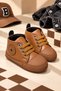Tan Laced Star Emblem Soft Sole Baby Boy Sports Booties Shoes (4-12 Months / 18-19 Number) - L-263 - 2