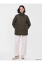 Khaki Stand Collar Quilted Women's Puffer Coat - 2