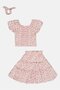 Toddlers Girl Ditsy Print Top, Skirt And Scrunchie Set, Multicolor - 2